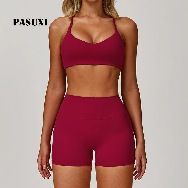 PASUXI Women Seamless Yoga Set 2 Piece Plus Size Gym Fitness Crop Top Leggings Wholesale Activewear