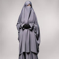 Two Piece Simple Straight Jilbab Double Ruffle Elastic Sleeves Modest Women Hijab Khimar Floor-Length Prayer Dress Adults 100% MegaBDM