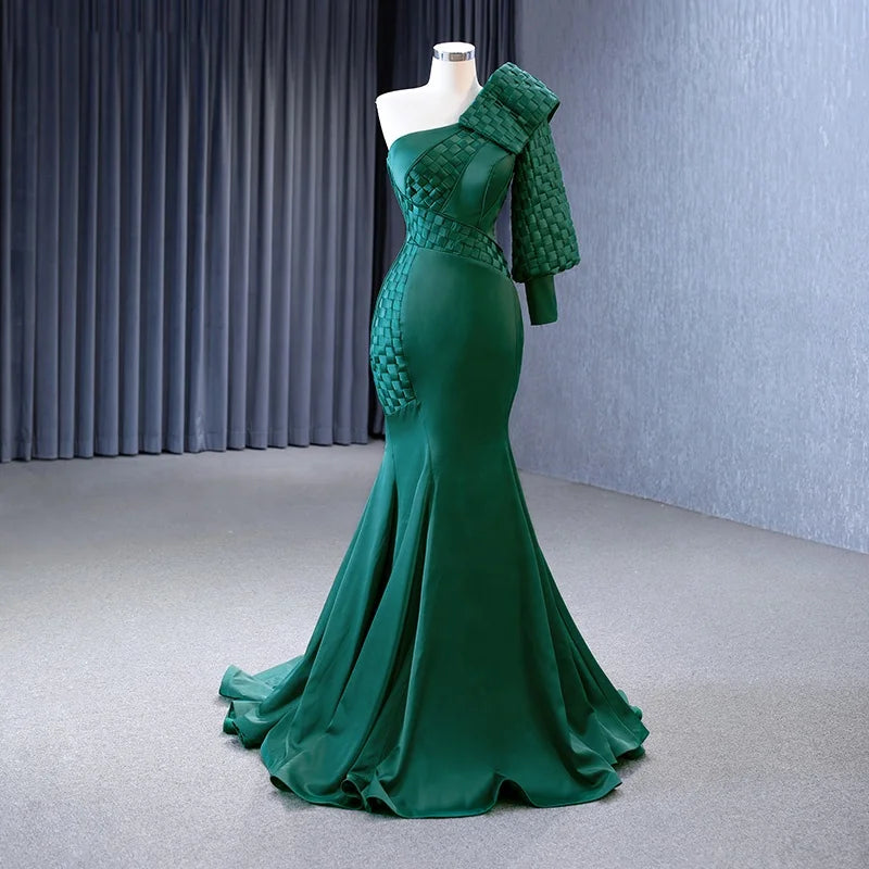 Jancember 222163 Soft Satin One Shoulder Mermaid Evening Gowns Dresses for Women