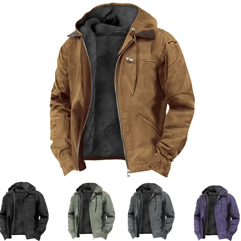 OEM Custom Logo Men's Winter Parka Hooded Fleece Lined Long Coat Zip Pocket Casual Canvas Outerwear Jacket Plus Size Feature MegaBDM