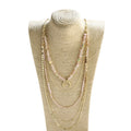 Fashion Minority Originality Bohemian Women Jewelry Multilayer Natural Stone Glass Beaded Chain Necklace Zircon Moon Charm