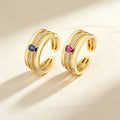 QIKU Wholesale Trendy Three Layer Rainbow Oval Crystal Adjustable Opening Rings Gold Plated Zircon Engagement Wedding Jewelry