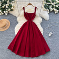 2025 Summer Roman Square Collar Tunic Slim Casual Midi Dress For Women Empire Lace Dress