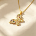QIKU Butterfly Shape Colorful Rhinestone Pendant Women Necklace Copper Zircon Engagement Jewelry Gift Wholesale Dropshipping