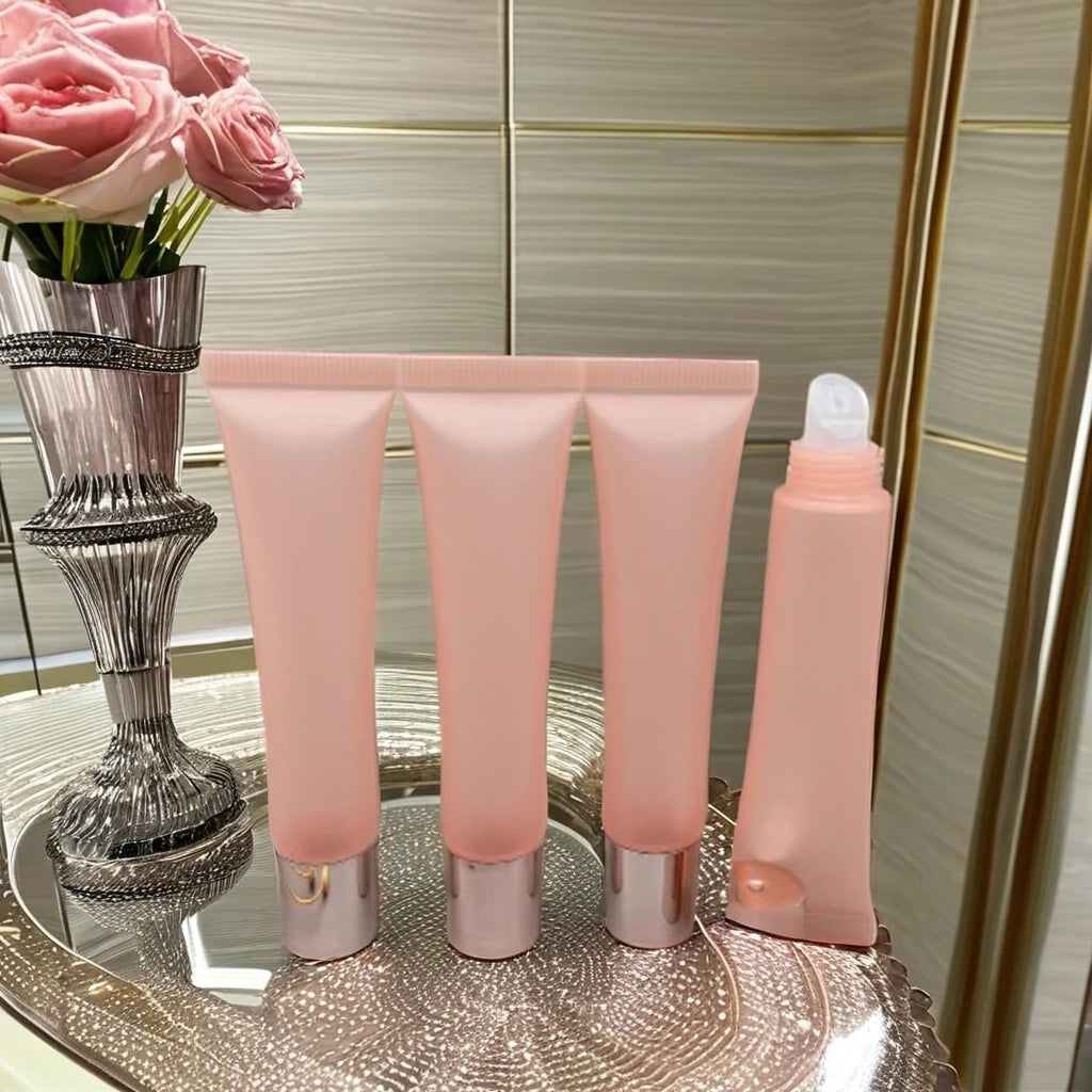 Custom LOGO Pink White Transparent Black Gold Silver Lid Empty Squeeze Tube 15ml Slim Lip Gloss Tubes