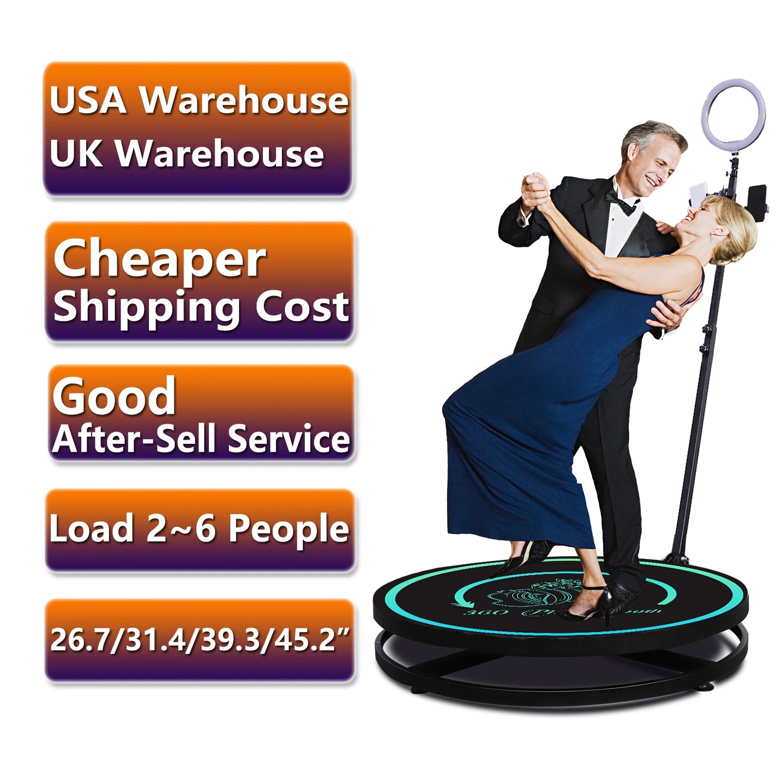 Local Warehouse Stock 57cm 68cm 360 Photo Booth Wireless Control Photo Booth for Fast Delivery Wedding Stage