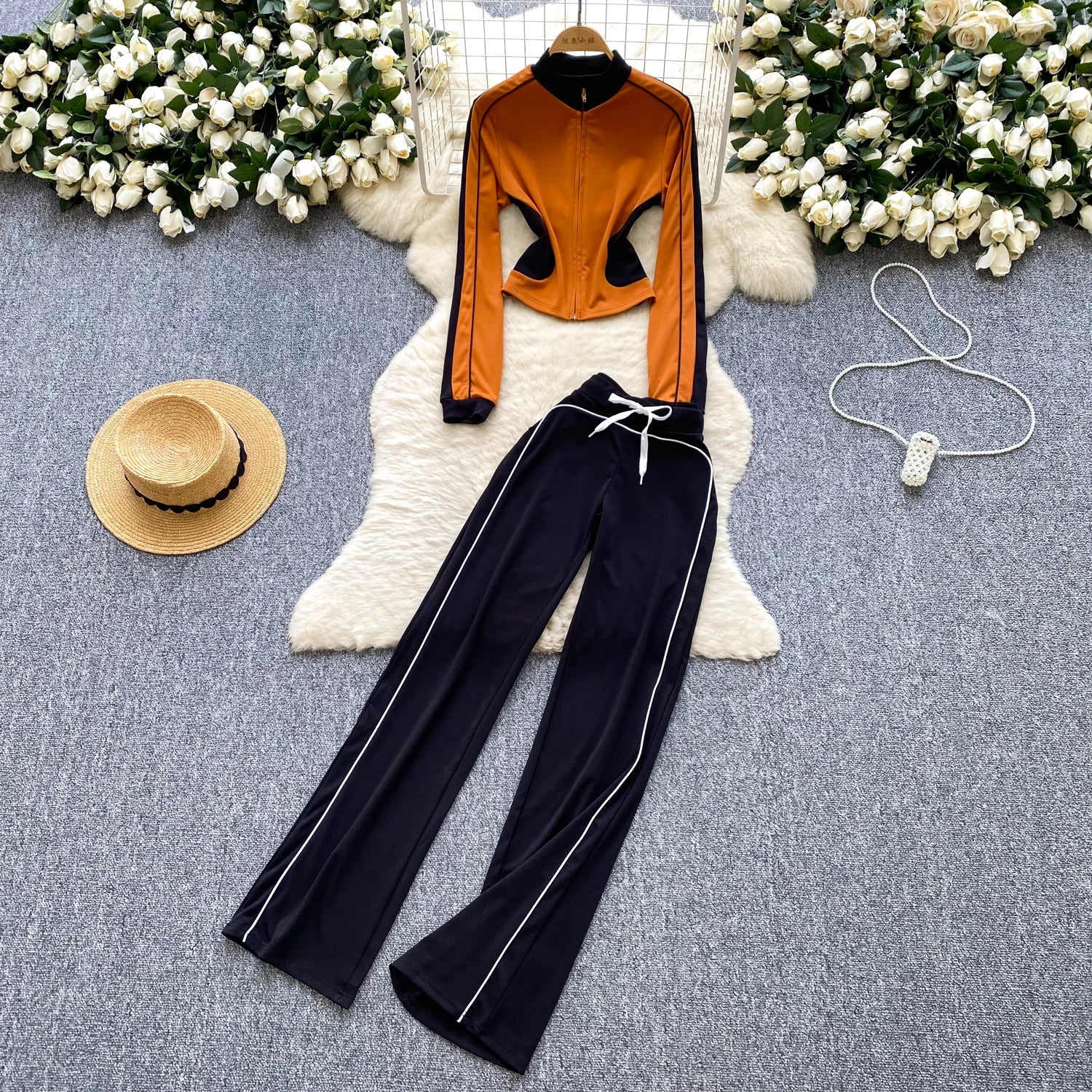 Casual Sport 2 Piece Set for Women Top And High Waist Set American Clothing Wholesale