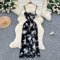 2025 Summer Y2K Slit Tunic Casual Midi Dress For Women Empire Printed Lace Dress