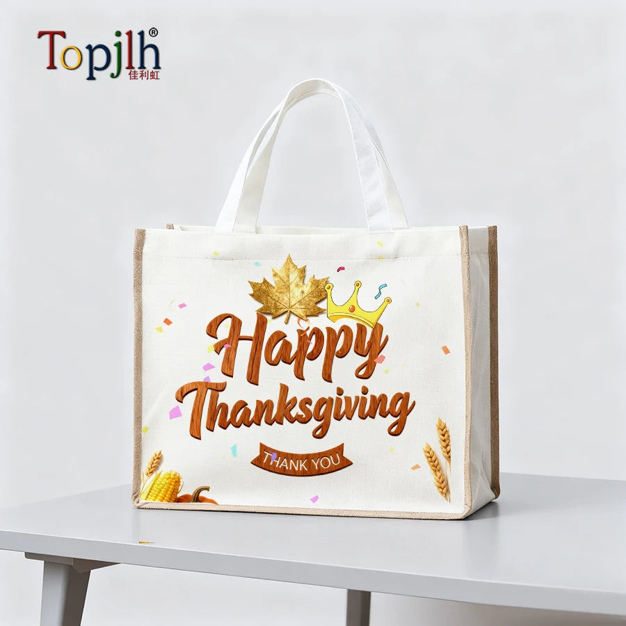 Topjlh Cotton Linen Tote Shopping Bag Reusable Custom Printing Soft Texture Ideal for Grocery Beach Daily Errands