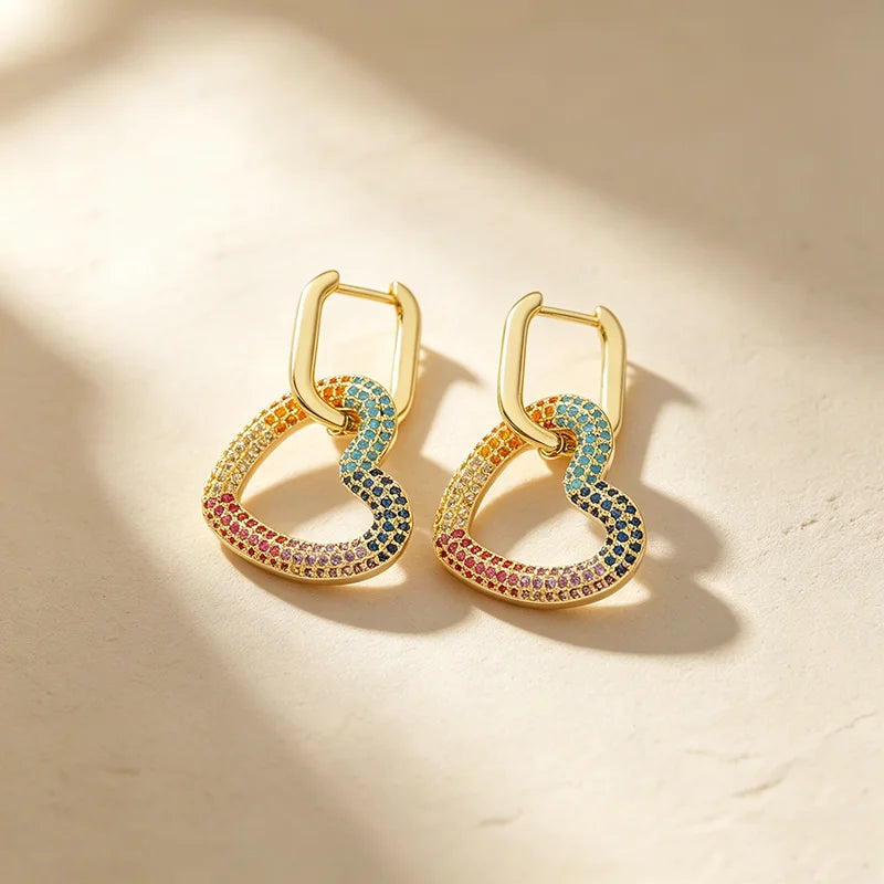 QIKU New Arrival Heart Shape Drop Earrings Copper Cubic Zircon Inlay Crystal Wedding Party Jewelry Gift Wholesale Dropshipping