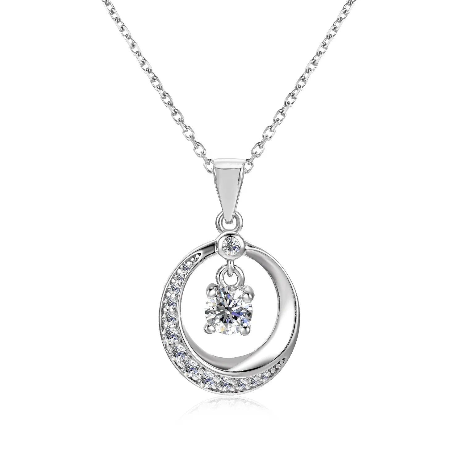 Ideal Round Brilliant Cut Moissanite Diamond 925 Sterling Silver Crescent Moon Pendant Fine Necklace Jewelry Destiny Jewellery