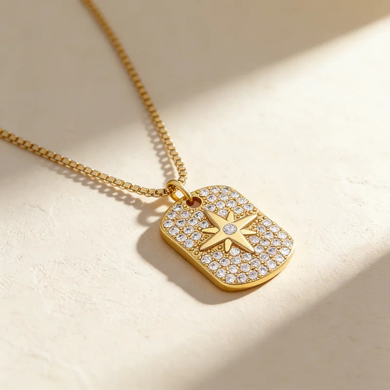 QIKU Trendy Product Star Pattern Pendant Women Necklace Copper Micro Pave Zircon Jewelry Accessories Gift Wholesale Dropshipping