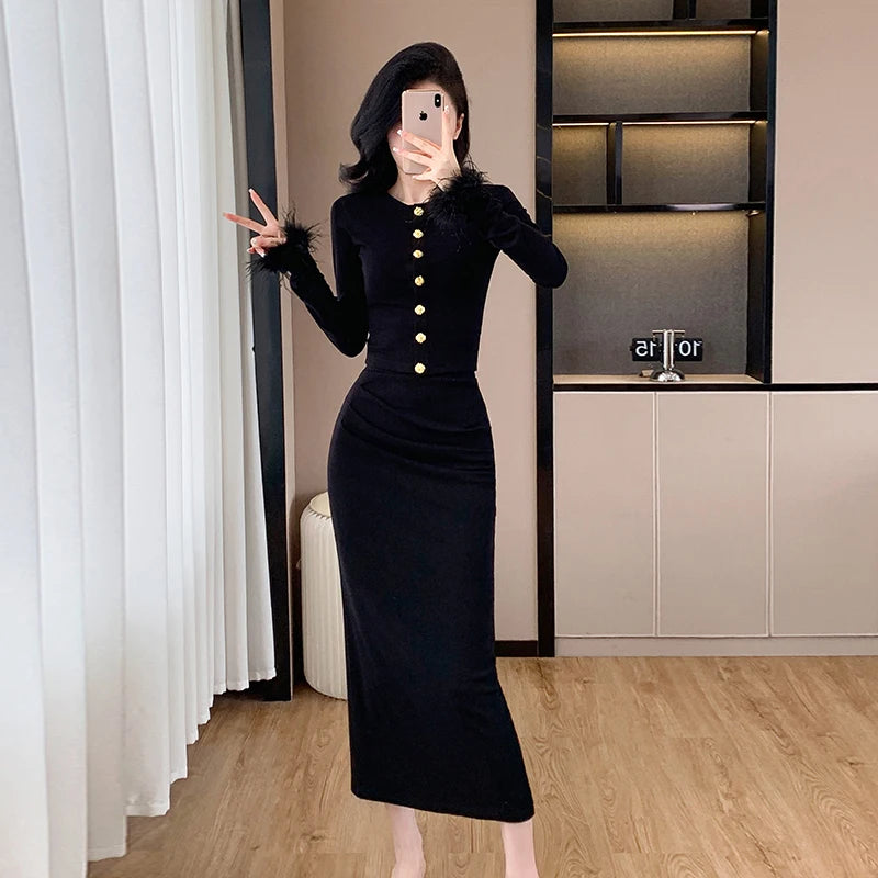 Fall Elegant 2 Piece Set for Women Top And Knitted Set Clothing Wholesale