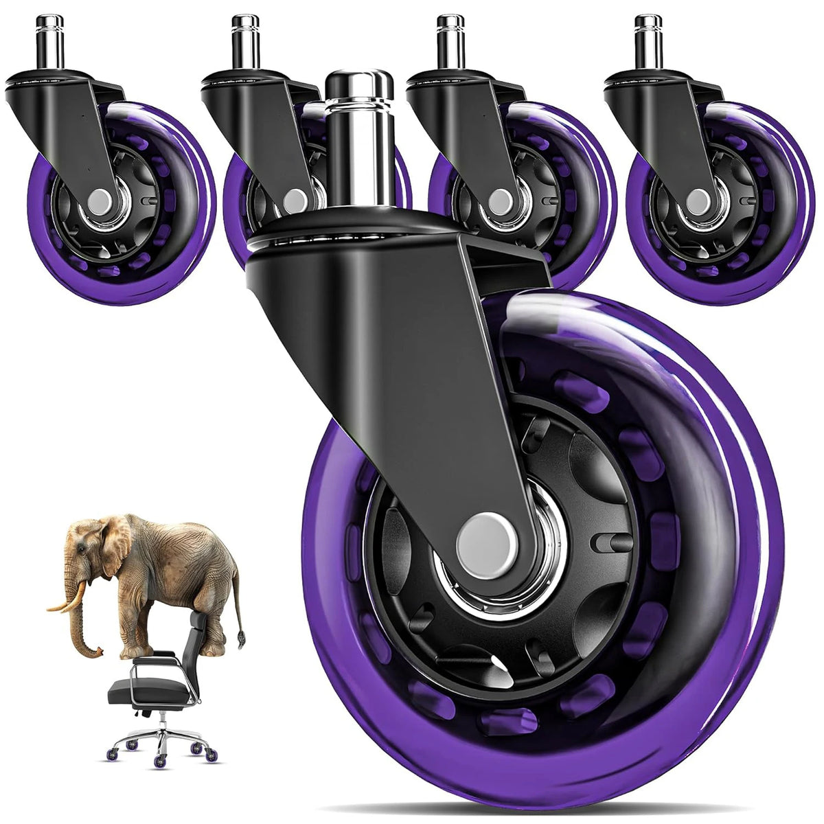Bestseller 3 Inch/75mm Purple Swivel Modern Office Chair PU Casters Wheels Hospital Gym Silent Roller Bearing 50kg Heavy Duty MegaBDM
