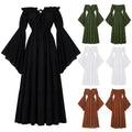 Elegant Womens Solid Vintage Summer off Shoulder Maxi Dress Smocked Waist Flare Sleeve Tiered Boho Casual Party Wholesale MegaBDM