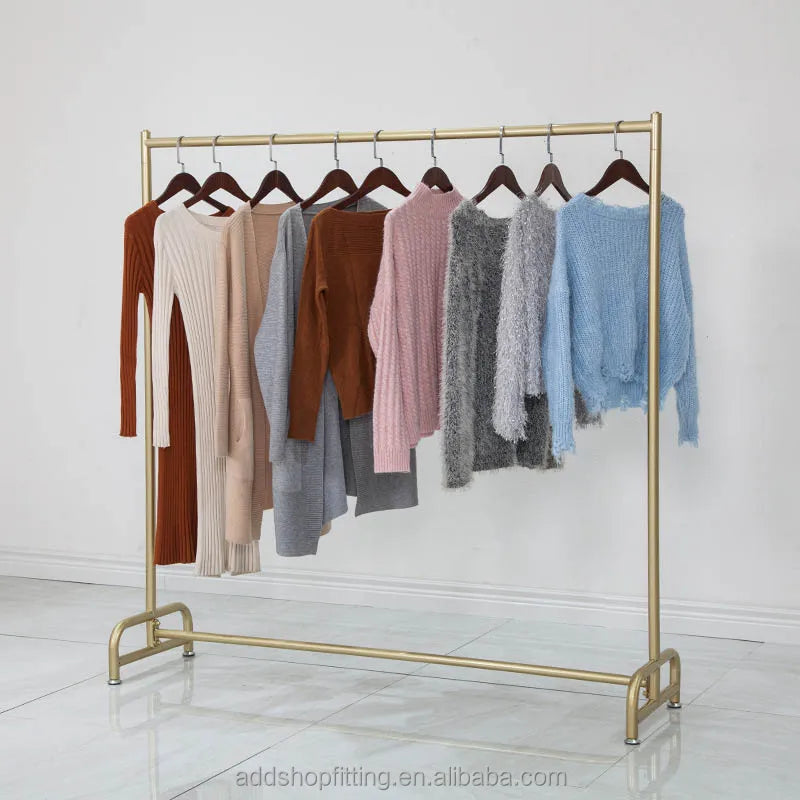 Gold Stainless Steel Detachable Movable Wheel Rail Stand Carton Display Rack for Wedding Dresses & Formal Gowns