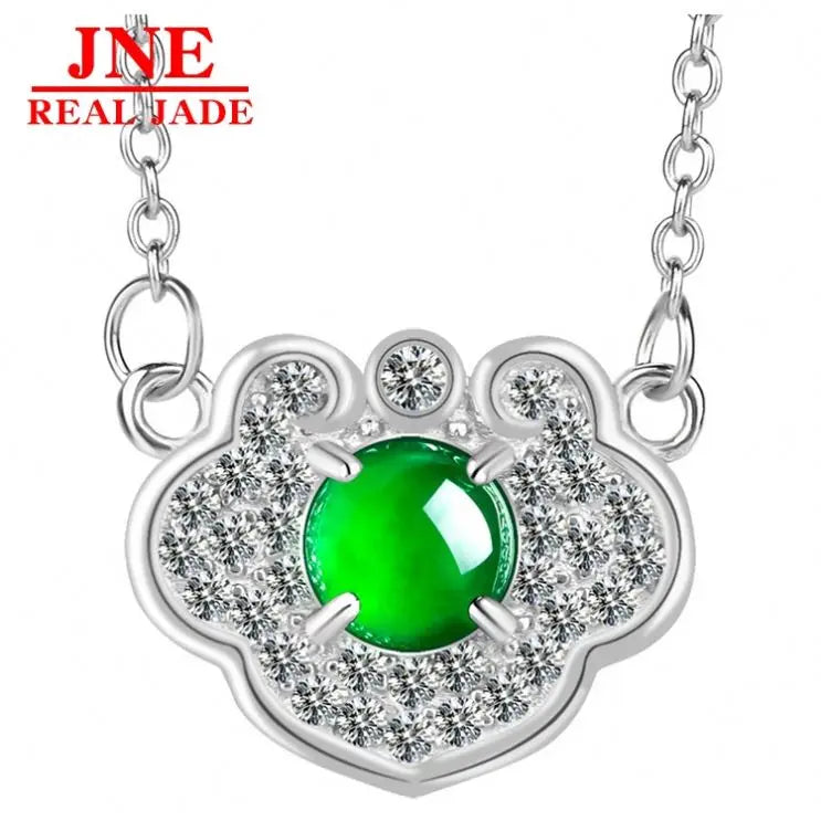Natural a Type Emerald Green Egg Noodles Ruyi S925 Silver Inlay Pendant Ice Jade Stone Women's Fashion Pendant Set Chain MegaBDM