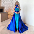 Jancember SF012 Beautiful Halter Contrast Color Mermaid Evening Prom Dresses With Overskirt
