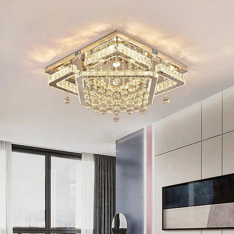 New Square Light Luxury Crystal Lamparas Smart With Remote Control Crystal Ceiling Lamp