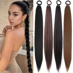 28 Inch 70cm Synthetic Fiber Long Straight Wrap Around Ponytail Extension Soft Voluminous Braid Hairpiece for Women Daily Party