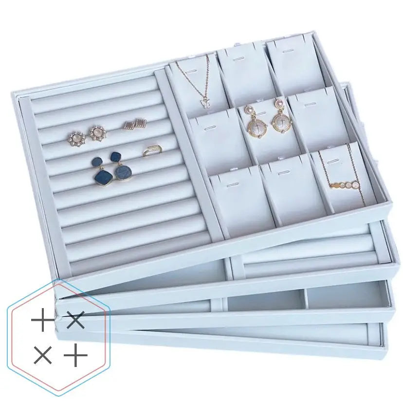 PU Leather White Luxury Portable Jewelry Display Tray for Accessories Storage