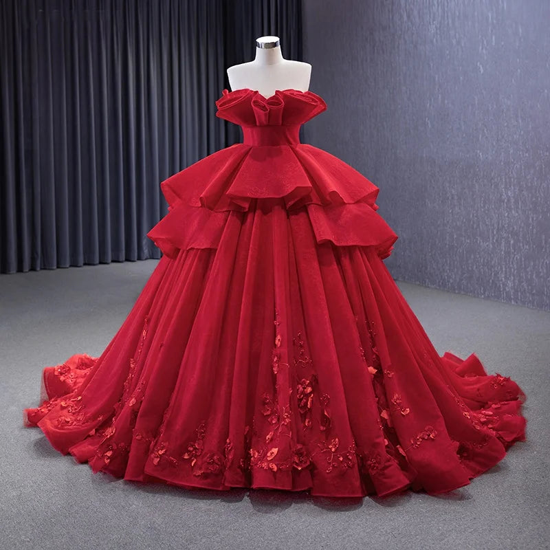 Jancember 231054 Classic Sleeveless Appliqued Flower Puffy Ball Gown Evening Dresses