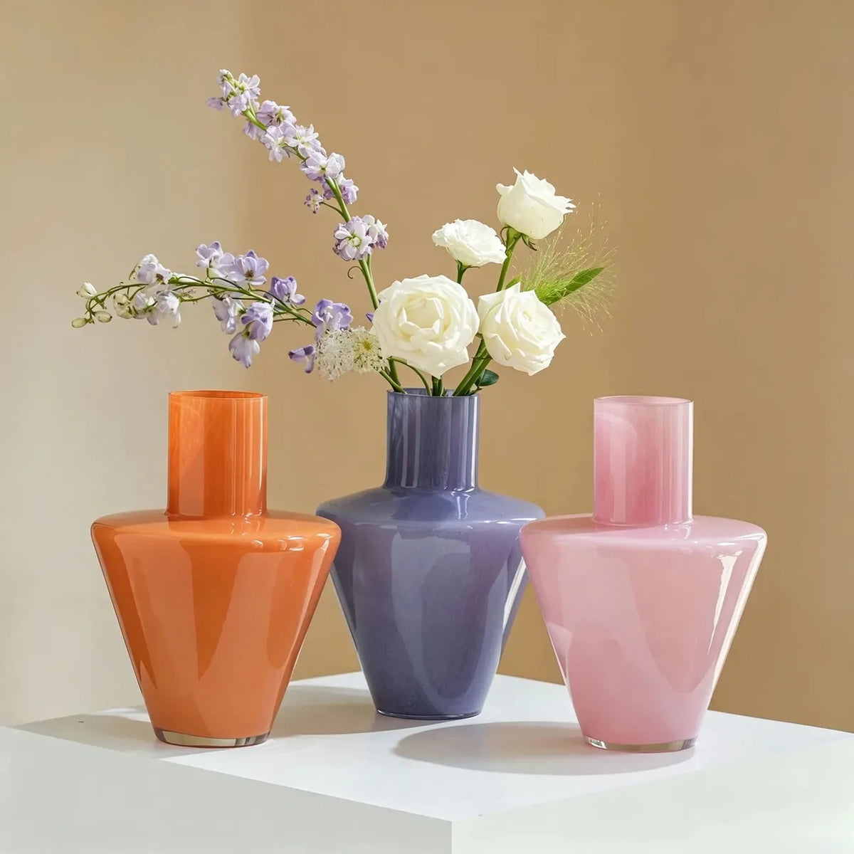 Modern Glass Vase Orange Decorative Flower Vase Minimalist Home Decor Vase for Living Room Table Centerpiece MegaBDM