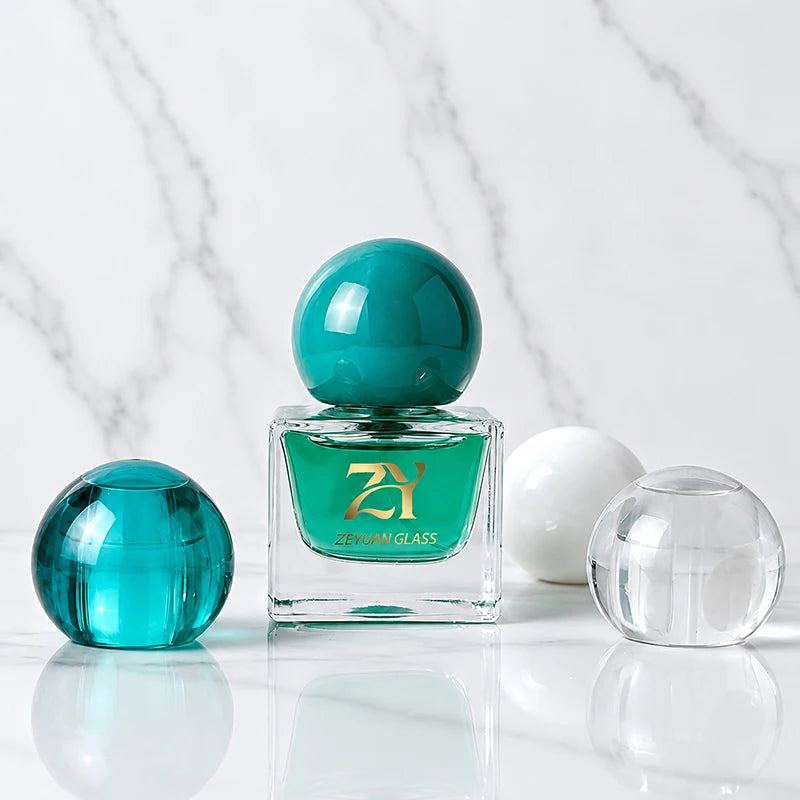 30ml Luxury Square Glass Perfume Bottle with ABS Ball Cap Continuous Fine Mist Spray Empty Fragrance Bottle MegaBDM