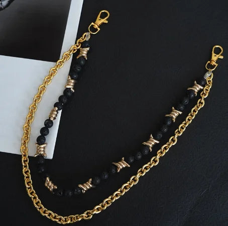 Men Trousers Black Gold Volcanic Stone Chain Metal Chain Hip-hop Pants Waist Belt Key Bag Pendant Chain Trendy Accessories