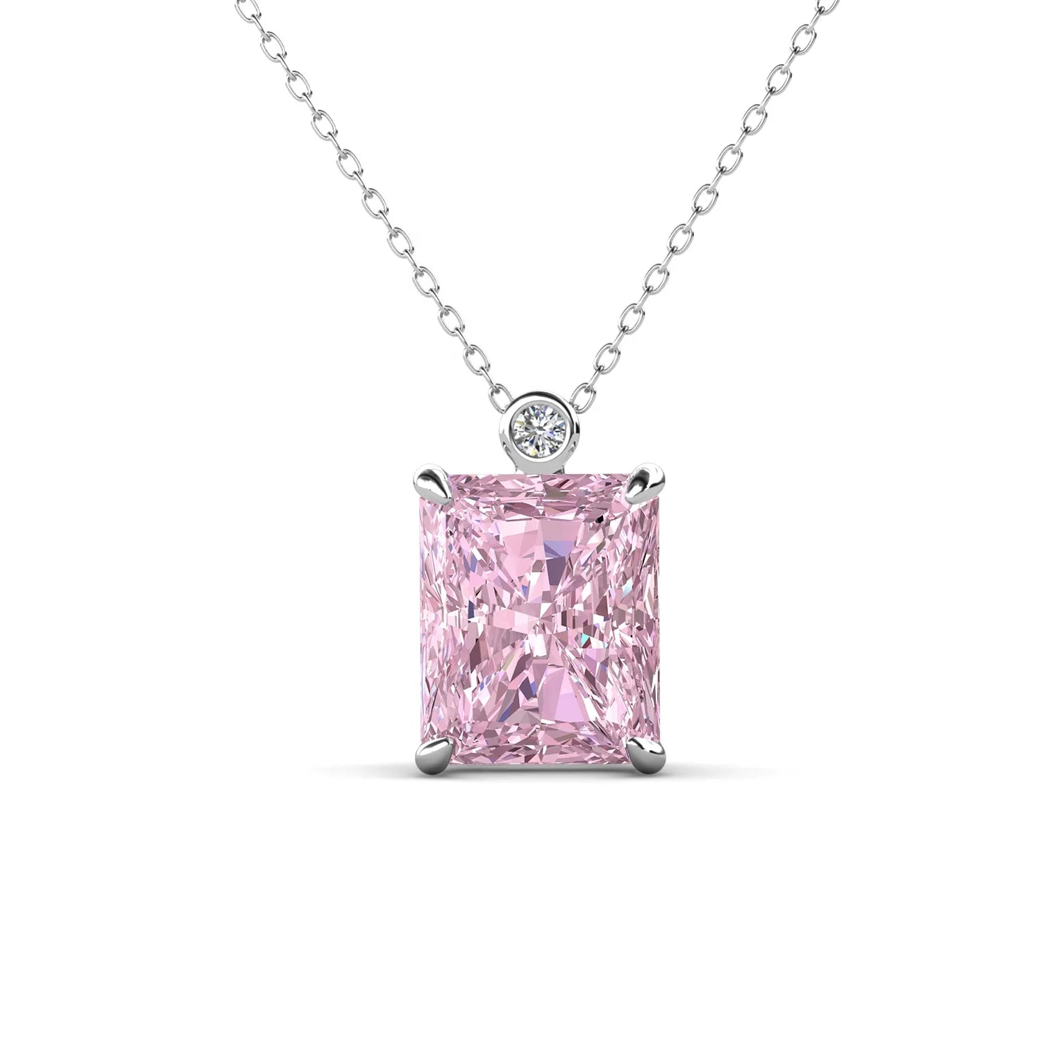 2023 New Fine Women Jewelry Ice Crushed Cubic Zirconia 925 Sterling Silver Emerald Cut Pink Pendant Necklace Destiny Jewellery