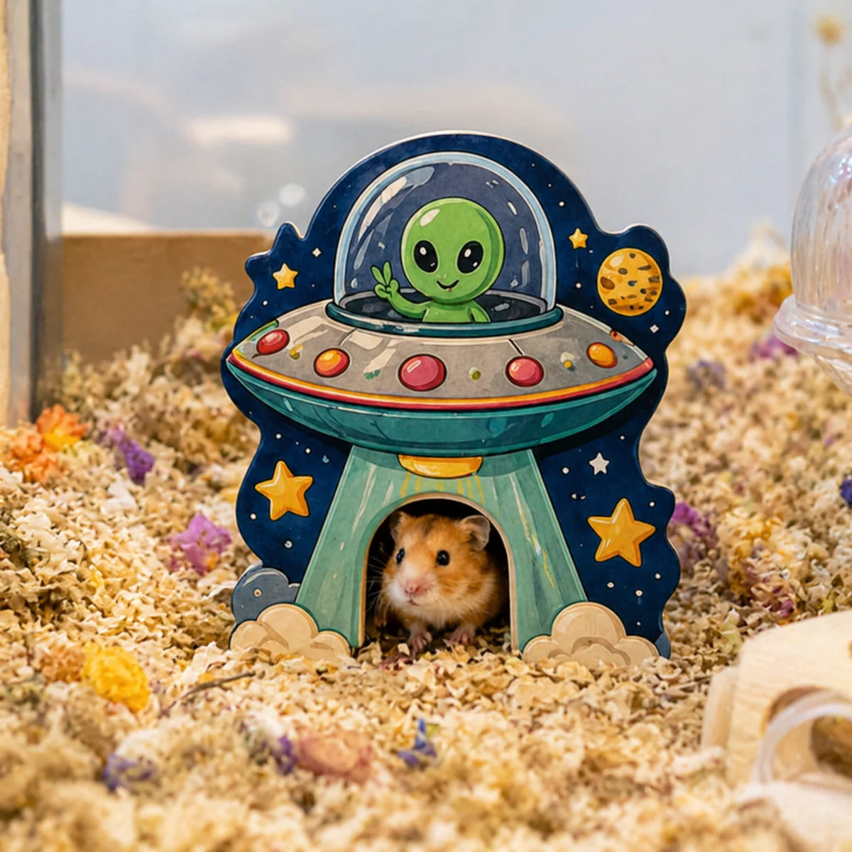 Original Space-themed Eco-friendly Solid Wood Large Multi-functional Hamster Hide MegaBDM