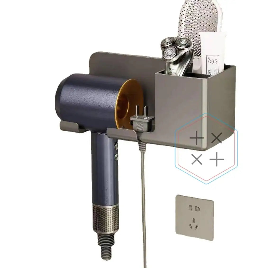 Bathroom Plastic Modern Simple Hair Dryer Holder with Vacuum Suction Cup Hook Multi-Purpose No Drilling Required 23.1x8.8x9.5CM