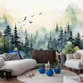 Green Forest Woodland Wallpaper Mural Large Art Wall Decorative Mural for Bedroom Living Room