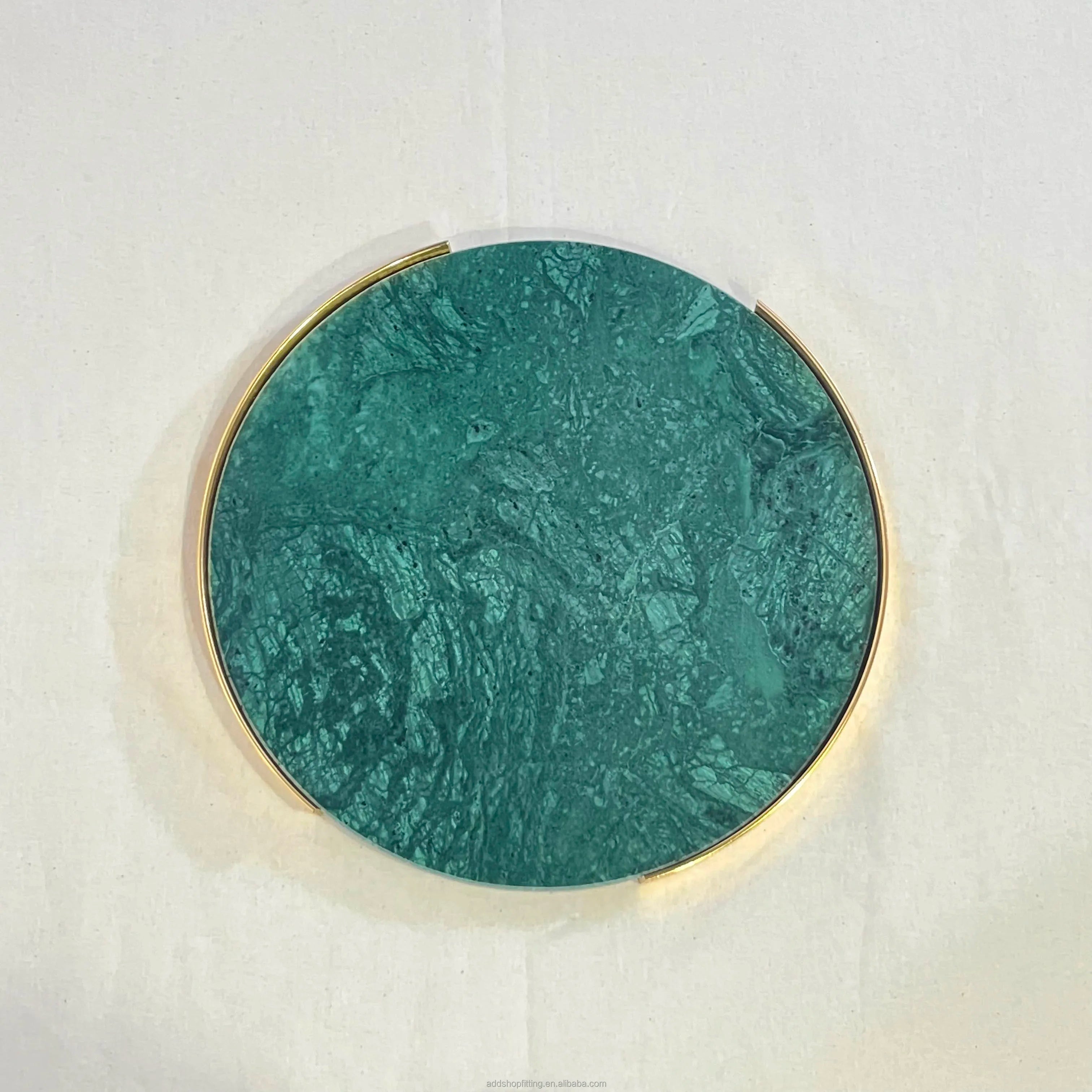 Luxury Gold Green Serpentine Marble Round Jewelry Display Serving Tray 25cm Polished Finish Durable Commercial Grade Store Decor