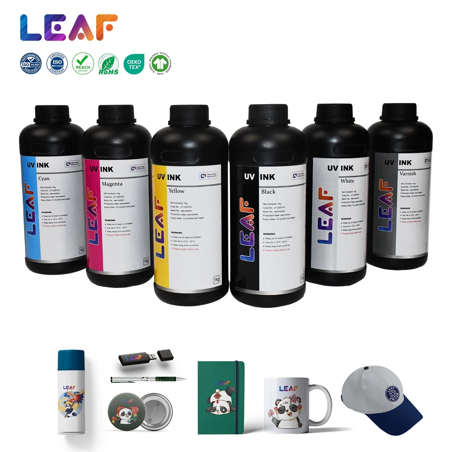 LEAF Wholesale CMYK White Premium UV Inkjet Ink Digital Inkjet Printing UV Ink for XP600 I1600 I3200 UV Ink