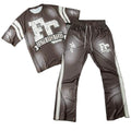 Brown Shiny Polyester Plus Size Autumn Printed Custom Logo Tee with White Side Stripe Faith Fear Graphic Athletic Fit