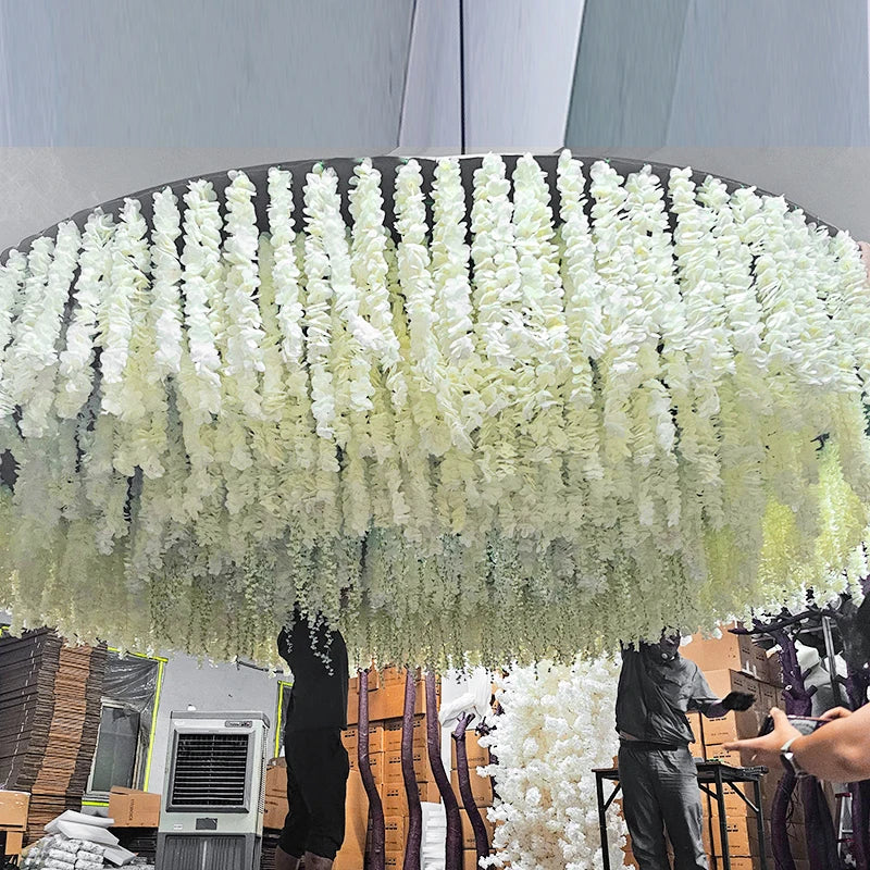 Customized Indoor Wedding Ceiling Decorative Hanging White Artificial Wisteria Flowers MegaBDM
