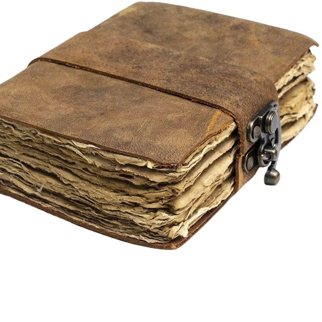 Handmade Antique Deckle Edge Leather Journal Travel Style Vintage Notebooks Spiral Binding Hardcover Witch Grimoire 240 Pages