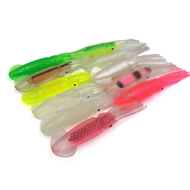 Weiyu Luminous Midwater Double Layer Squid Bait Glow Inner PVC Soft Squid Lure for Saltwater Fish Sea Boat Fishing