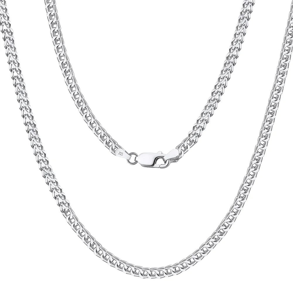 Factory Wholesale Sterling Silver 925 Jewelry Italian 2.5mm 3mm 5mm White Gold Plated Franco Link Chain Necklace for Men