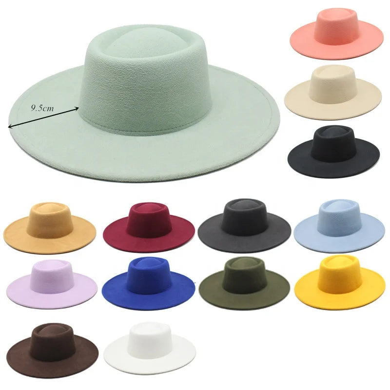 Wholesale Black White Western Chapeaux Femmes Big Wide Brim Felt Fadora Pork Pie Fedora Hat for Women Men Pork Pie Churc MegaBDM