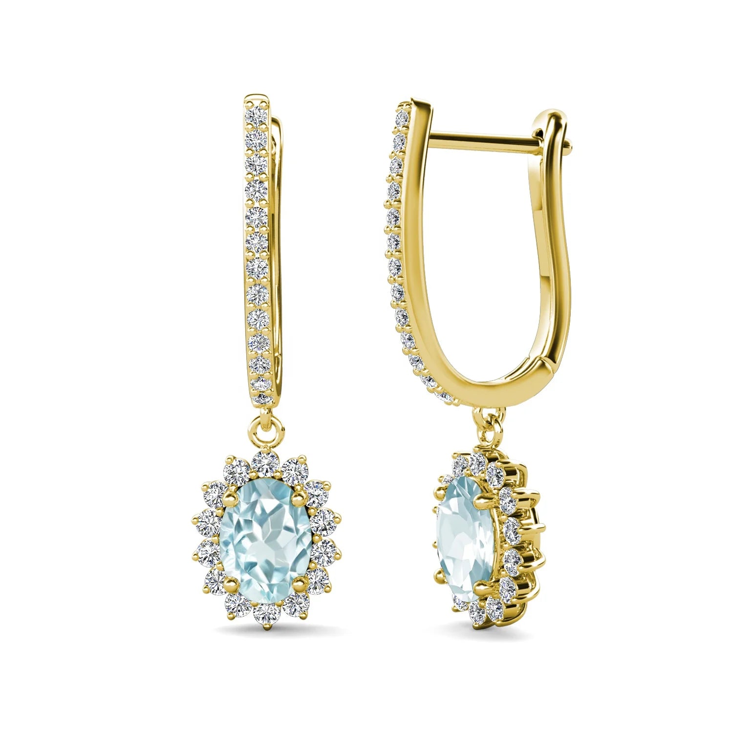 925 Sterling Silver Natural Gemstone Sky Blue Topaz Jewelry Vintage Flower Huggie Drop Earrings for Women Destiny Jewellery