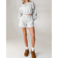 Women Sports Comfort Long Sleeve Sweatshirt and Elastic High Waist Training Shorts Set Cropped Sweatshirt and Shorts 2 Piece Set