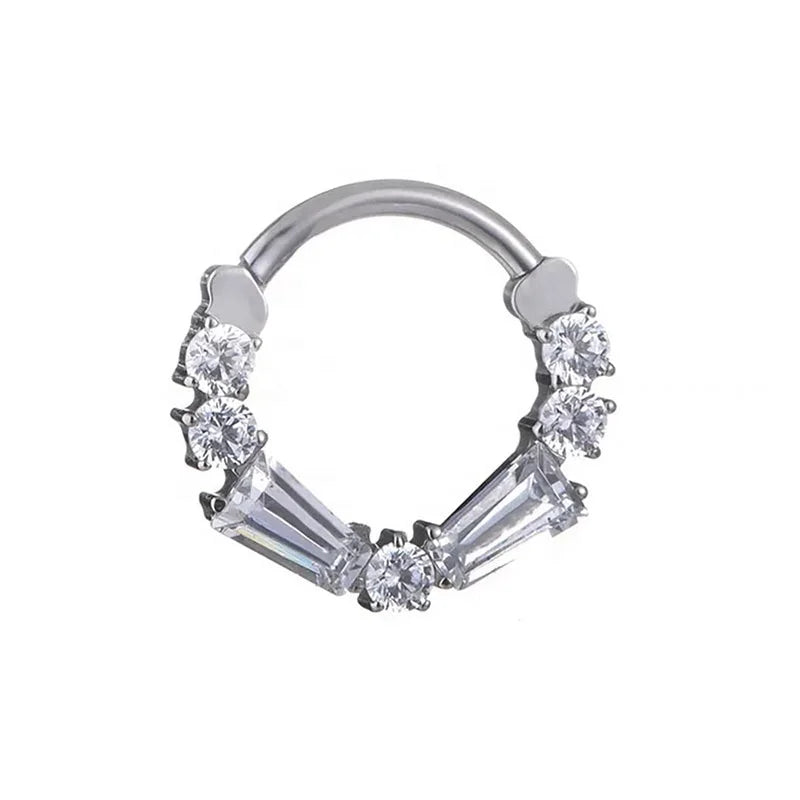 G23 F136 Implant Grade Titanium Hinged Segment Cartilage  Nose Hoop Rings with CZ Body Piercing Jewelry