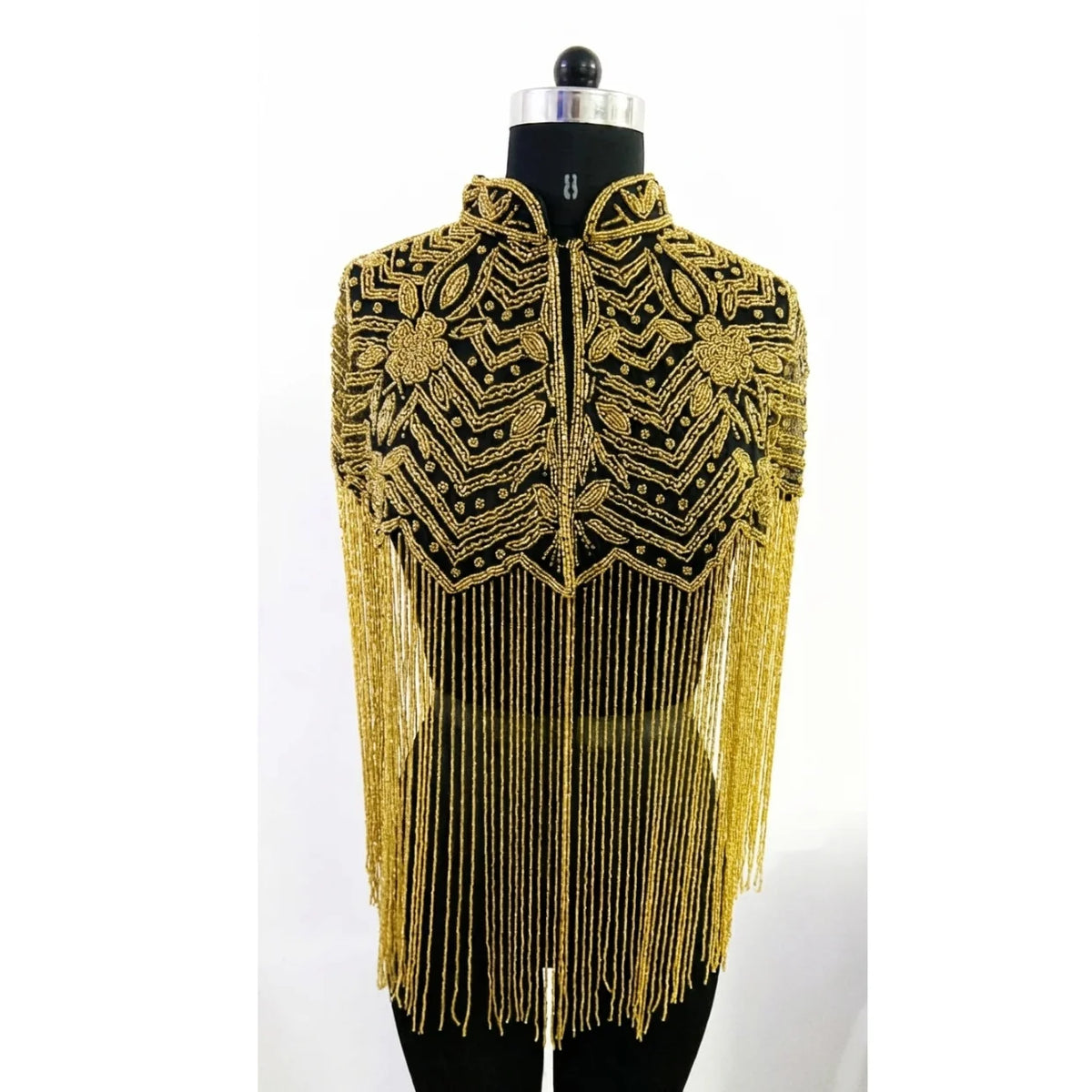 Luxurious Gold Beaded Embroidered Nylon Capes-Exquisite Handcrafted Evening Wear and Bridal Cover-Ups by Ellora MegaBDM