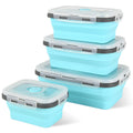 4 Pcs Blue Silicone Collapsible Square Food Storage Container Bowls with Lids Microwave Freezer and Dishwasher Safe