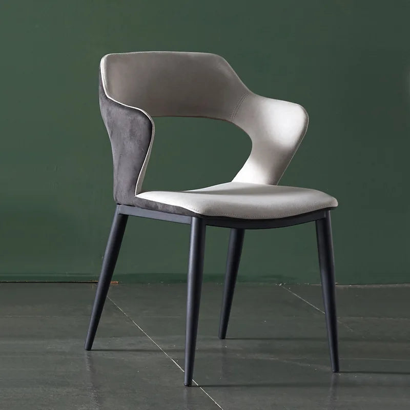 Nordic Black Modern Hotel Leather Designer Italian Style Dining Chair Curved Back Diningroom Furniture Metal Dining Chair
