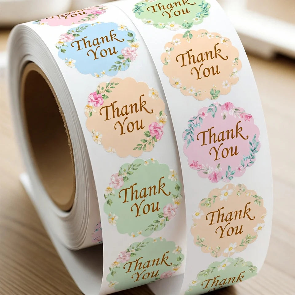 Custom Round Self Adhesive Gift Packaging Labels Thank You Sticker Roll MegaBDM