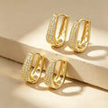 QIKU Wholesale Quality Gold Plated Classy English Lock Bridal Cubic Zirconia Crystal Fashion Geometric Shape Earrings for Women