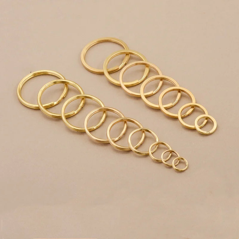 Multiple Sizes Premium Solid Brass Key Ring No Rusty Metal Flat Split O Ring Round Wire for Bag Key Chain Accessories